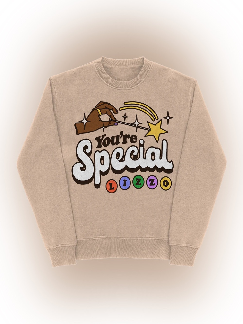 LIZZO Sasha Be Fluting You're Special Homecoming Crewneck Tan Sweatshirt Large